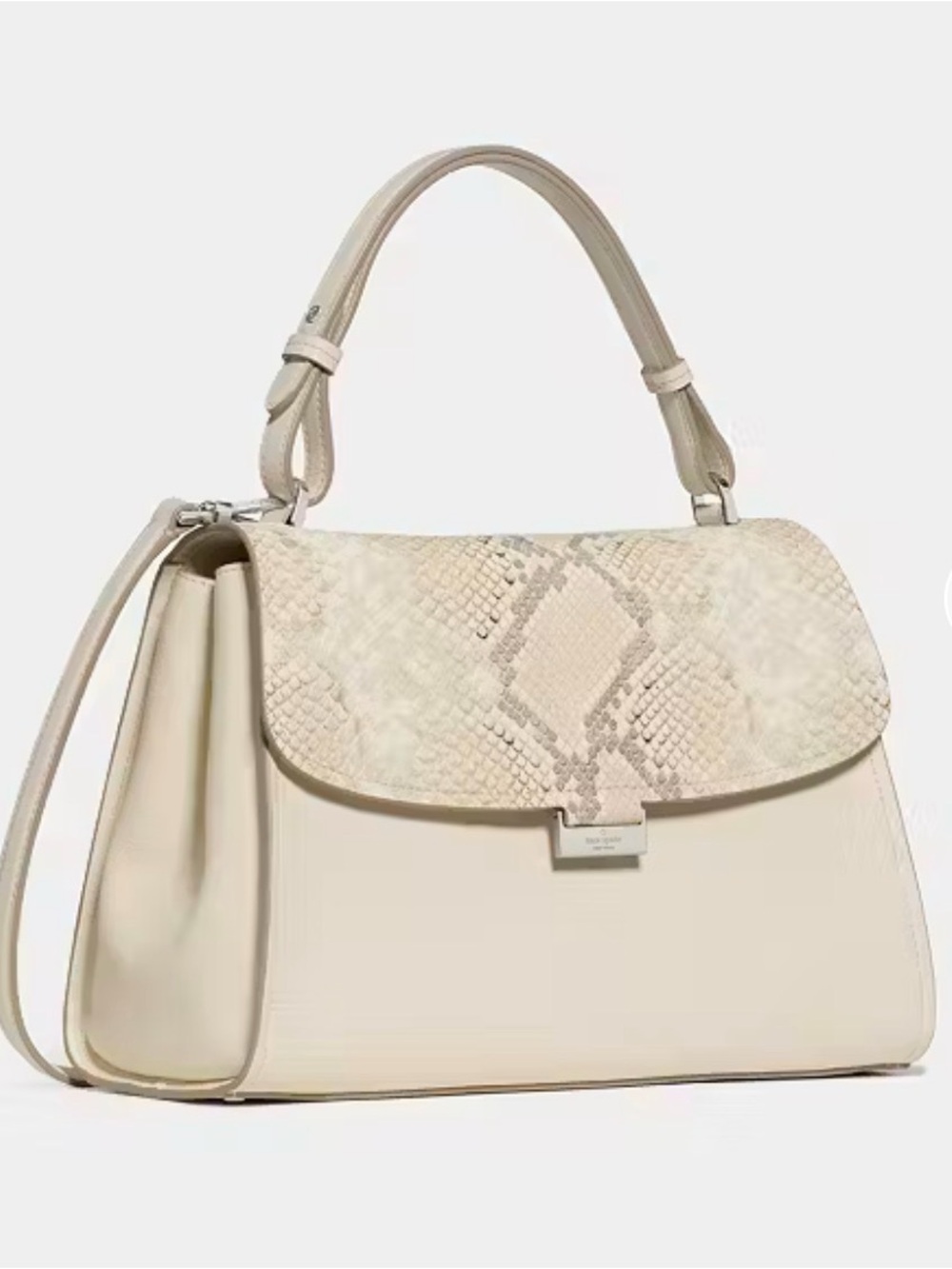 kate spade Cream Leather Satchel with Python-Texture Flap